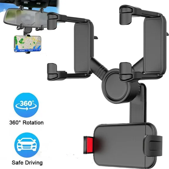 Upgraded 360 Car Rear View Mirror Mount Stand Holder Cradle For Cell Phone Gps