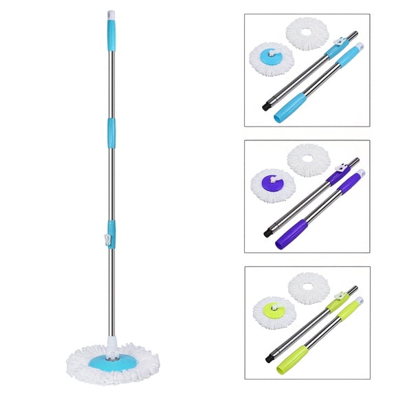 Upgraded 360 Degrees Rotating Spin Mop Head, Base, Handle Replacement Microfiber Spin Mop, 2 Microfiber Mop Refills Set Combo