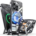 thumbnail image 1 of JETeacka Magnetic for iPhone 15 Pro Max Case Upgraded 360° Rotatable Invisible Kickstand Compatible with Mag-Safe Military Drop Protection Shockproof Non-Yellowing Clear Black, 1 of 7