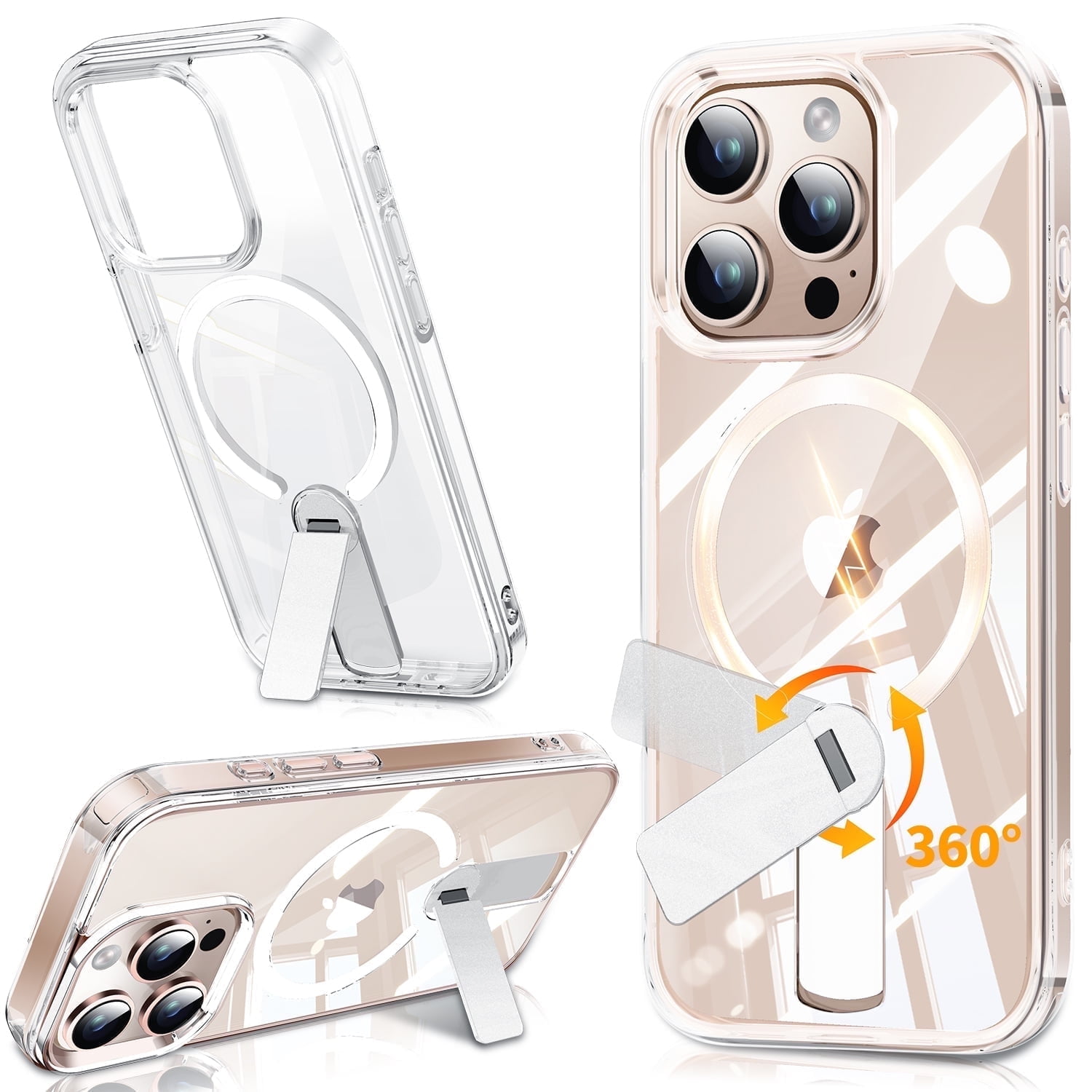 JETeacka Magnetic for iPhone 15 Pro Max Case Upgraded 360° Rotatable Invisible Kickstand Compatible with Mag-Safe Military Drop Protection Shockproof Non-Yellowing Clear