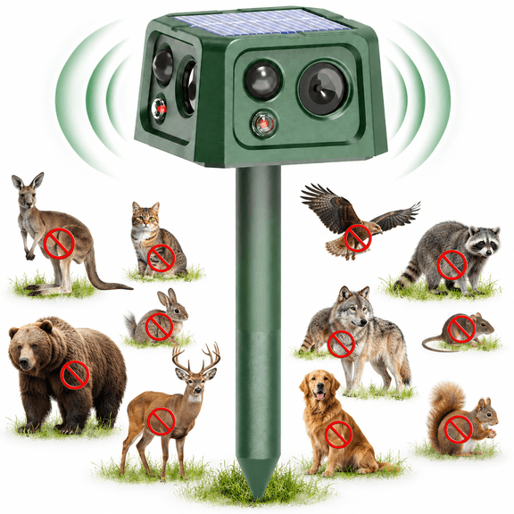 Upgraded 360 Solar Animal Repellent: Cat Repellent Outdoor | Ultrasonic Pest Repeller with Motion Detection & PIR Sensors | Squirrel Repellent for Sankes, Raccoons, Dogs, Skunk, Rabbit, Rodent IP66