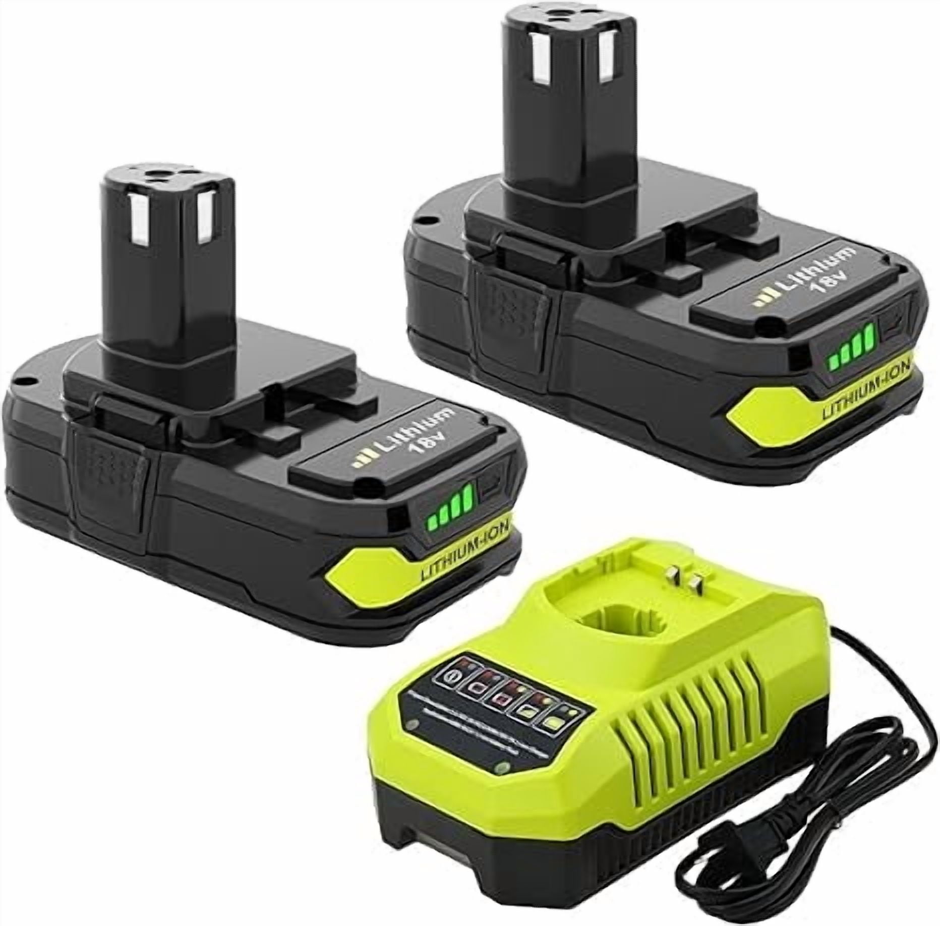 Upgraded 3600mAh Replacement for Ryobi 18V Battery (2-Pack) with Charger Combo Compatible with Ryobi 18V ONE+ Battery 3.6Ah P108 P102 P103 P104 P105 P107 P109 P122 Power Tools & Charger P117 P118