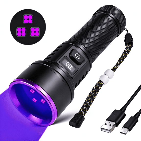 Upgraded 365nm UV Flashlight Rechargeable, 12-core Black Light Flashlight,Powerful Ultraviolet Blacklight,UV Lamp for Pet Urine Detection/Resin Curing/Rocks/Scorpion/Fluorescent