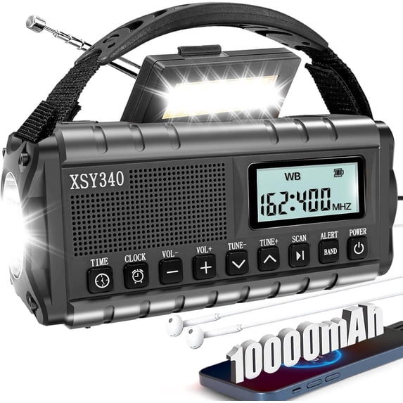 Upgraded 37000mWh Emergency Hand Crank Radio AM/FM with LED Flashlight Solar Radio, Portable Weather Cell Phone Charger for Family Outdoor Camping and Rescue Us