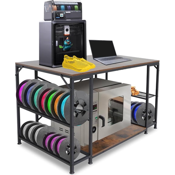 Upgraded 3D Printer Stand, Large Filament Storage Rack for Home Office, 2-Tier Under Desk Table with Accessories Garage Workshop Studio