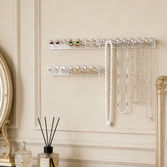 Upgraded 3Pcs Clear Jewelry Hanger Wall Mount Necklace Organizer Jewelry Hooks For Necklaces Earrings Chains Rings Space-Saving Tarnish-Free For Dorm Room R