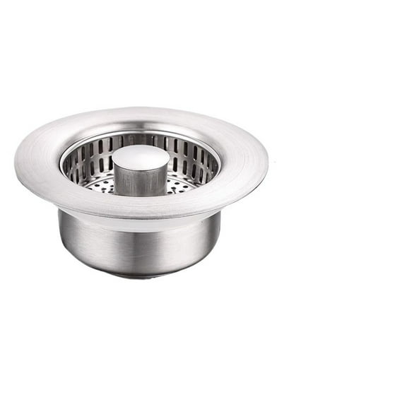 Upgraded 3in1 Kitchen Sink Drain Strainer & Sink Stopper, Stainless Steel Kitchen Drain Plug & Sink Installation Parts with Anti-Clogging Basket, Fit US Standard 3-1/2'' Sink Drain Hole, Silver
