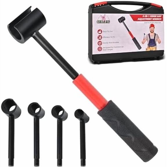 Upgraded 4 in 1 Door Hinge Adjustment Tool Kit, Heavy Duty Gap Adjustment Wrench Set with Rubber Grip, Professional Door Hinge Repair Tool for Commercial & Residential Use.(Threaded Connection)