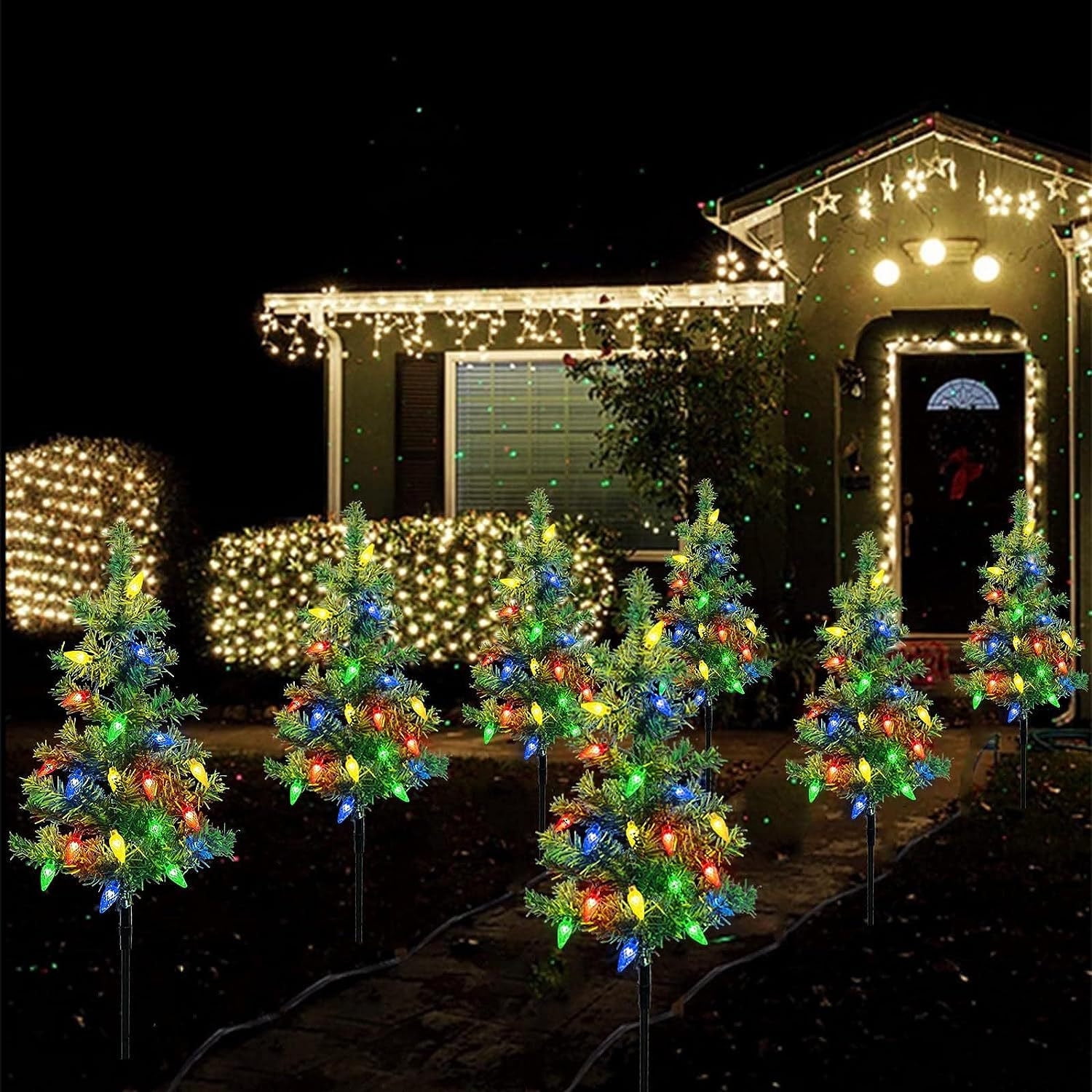 Upgraded 4Pack 120 LED Solar Christmas Garden Stake Lights, Outdoor