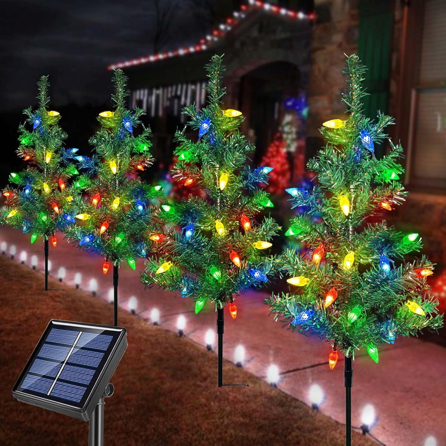 Upgraded 4Pack Solar Christmas Garden Stake Lights, Decorative Xmas