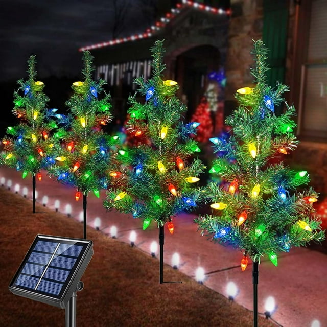 Upgraded 4Pack Solar Christmas Garden Stake Lights, Decorative Xmas