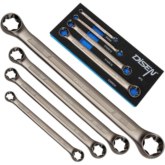 Upgraded 4-Piece E-Torx Wrench Set, Double Box End Wrench Set, CR-V Steel, Inclu