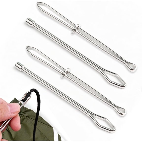 Upgraded 4 count Drawstring Threader Tool - Stainless Steel Easy Pull Rope Threader with Tweezers for DIY Sewing Craft, Fix Broken Drawstrings in Hoodies Pants Sweaters Jackets (4 Pcs)