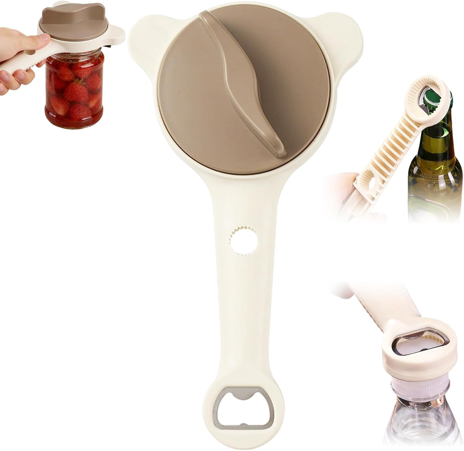 Upgraded 4-in-1 Multi-Functional Jar & Bottle Opener (1-3.5inches), Magnetic Stainless Steel Can Opener with Retractable Adjustable Grip, Extended Ergonomic Handle for Easy Opening