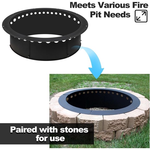 Upgraded 40-Inch Outer/36-Inch Inner Smokeless Fire Pit Ring Insert with Venting Holes, Heavy Duty Steel Liner for Outdoor Bonfires and DIY Campfires, Above or In-Ground Use$$Garden & Patio