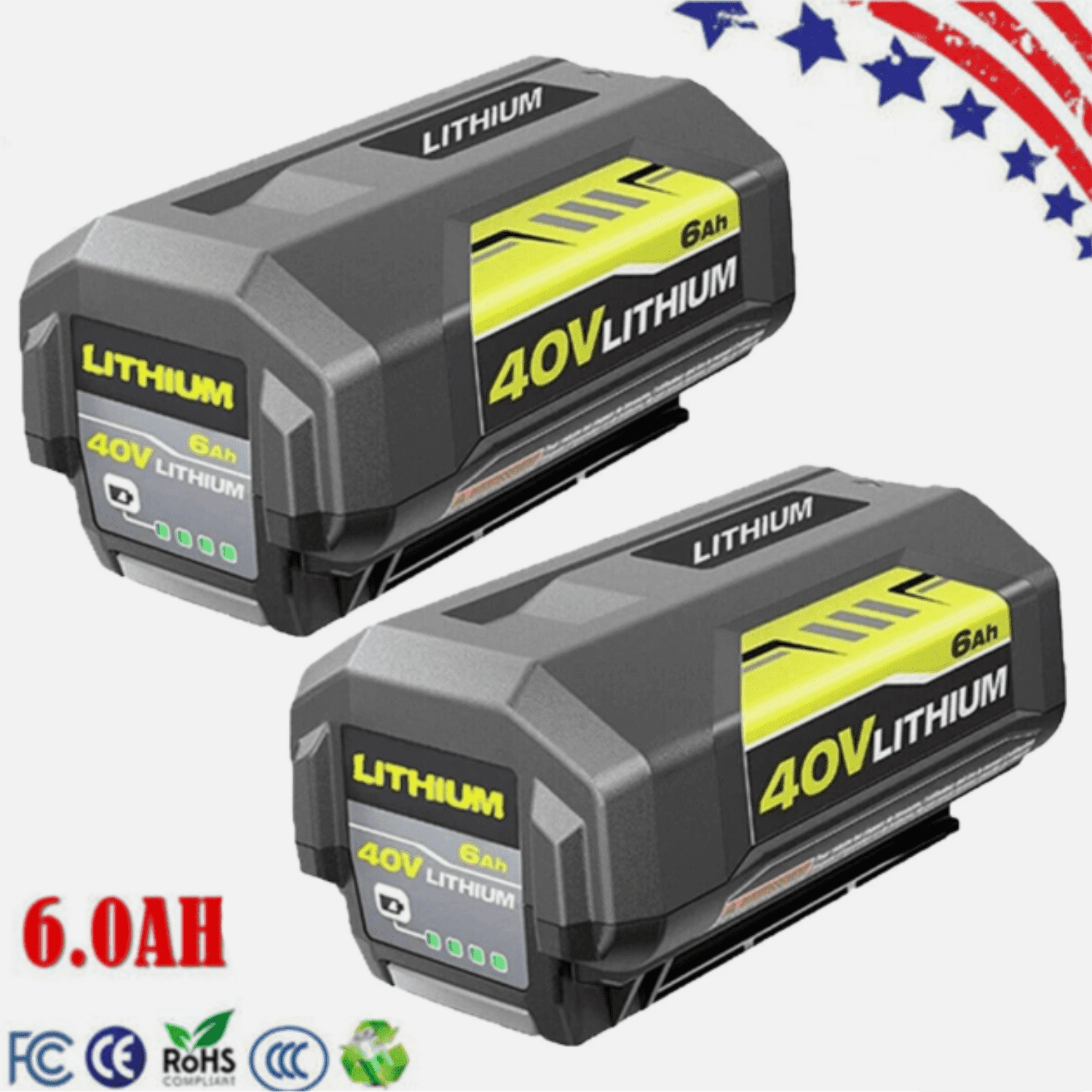 Upgraded 40 Volt 6.0Ah Replacement for Ryobi 40V Battery Compatible with Ryobi 40 Volt Battery OP4026 OP40602 OP4060A1 OP40601 OP4075A OP4050A OP4026A OP40201 OP4040 Lithium Ion(Multi-2PC)