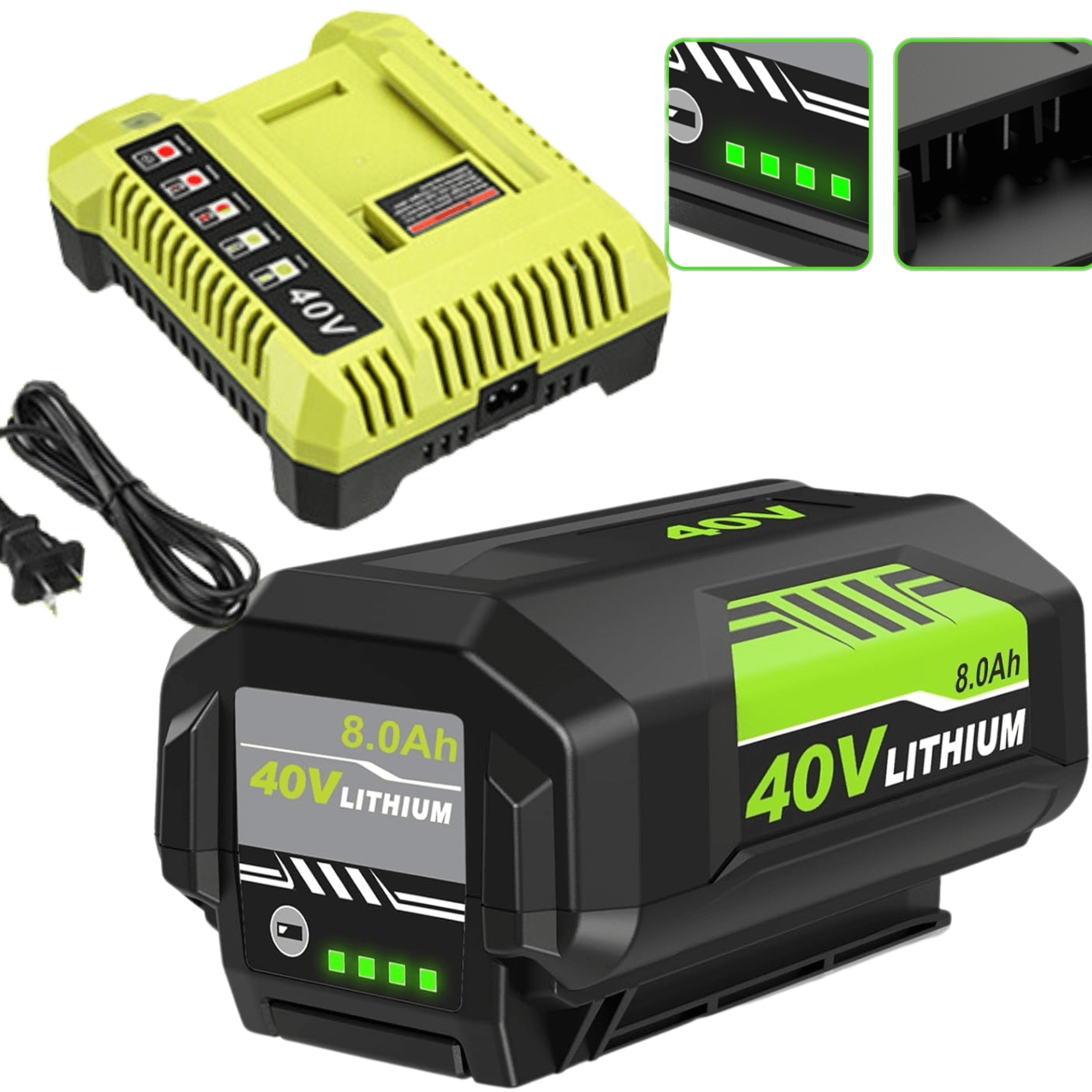 Upgraded 40 Volt 8000mAh ithium ion OP4060 Battery and OP401 Charger Replacement for Ryobi 40v Battery and Charger Combo P403A OP4026 OP4050A OP4040 OP4060 Compatible with Ryobi 40 Volt Power Tools