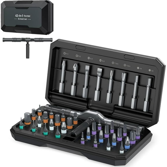 Upgraded 42 in 1 Magnetic Screwdriver Set, DIY Ratchet Screwdriver Set Magnetic with 40 PCS Bits, Precision Repair Tool Kit for Tools Furniture Computer Bicycle Black