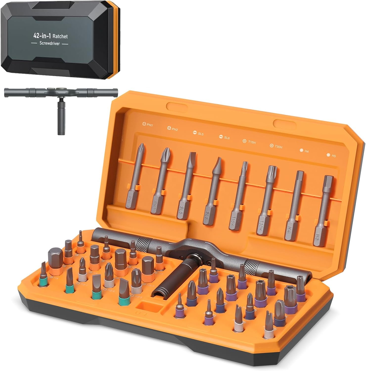 Upgraded 42 in 1 Magnetic Screwdriver Set, DIY Ratchet Screwdriver Set, Multi Bit Magnetic Drive with 40 PCS Magnetic Bits, Portable Repair Tool Kit for Home, Bike, Repairs