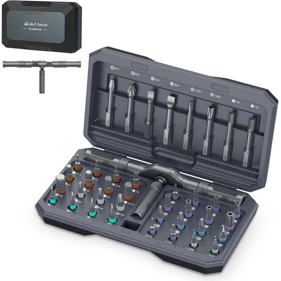 Upgraded 42 in 1 Magnetic Screwdriver Set, DIY Ratchet Screwdriver Set, Multi Bit Magnetic Drive with 40 PCS Portable Repair Tool Kit for Home, Bike, Repairs(Grey)
