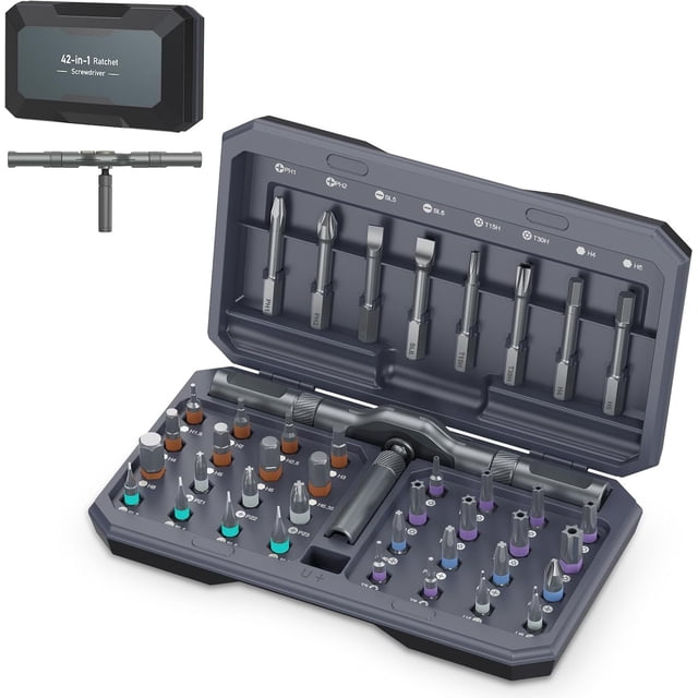 Upgraded 42 in 1 Magnetic Screwdriver Set, DIY Ratchet Screwdriver Set, Multi Bit Magnetic Drive with 40 PCS Portable Repair Tool Kit for Home, Bike, Repairs(Grey)