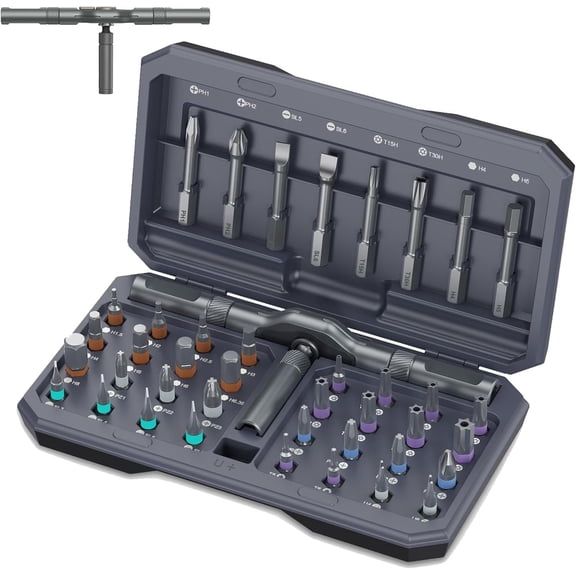 Upgraded 42 in 1 Set, Ratchet Handle Set for Christmas Gifts, Bits, Rotatable Ratchet Handle for DIY, Electronics (Grey)