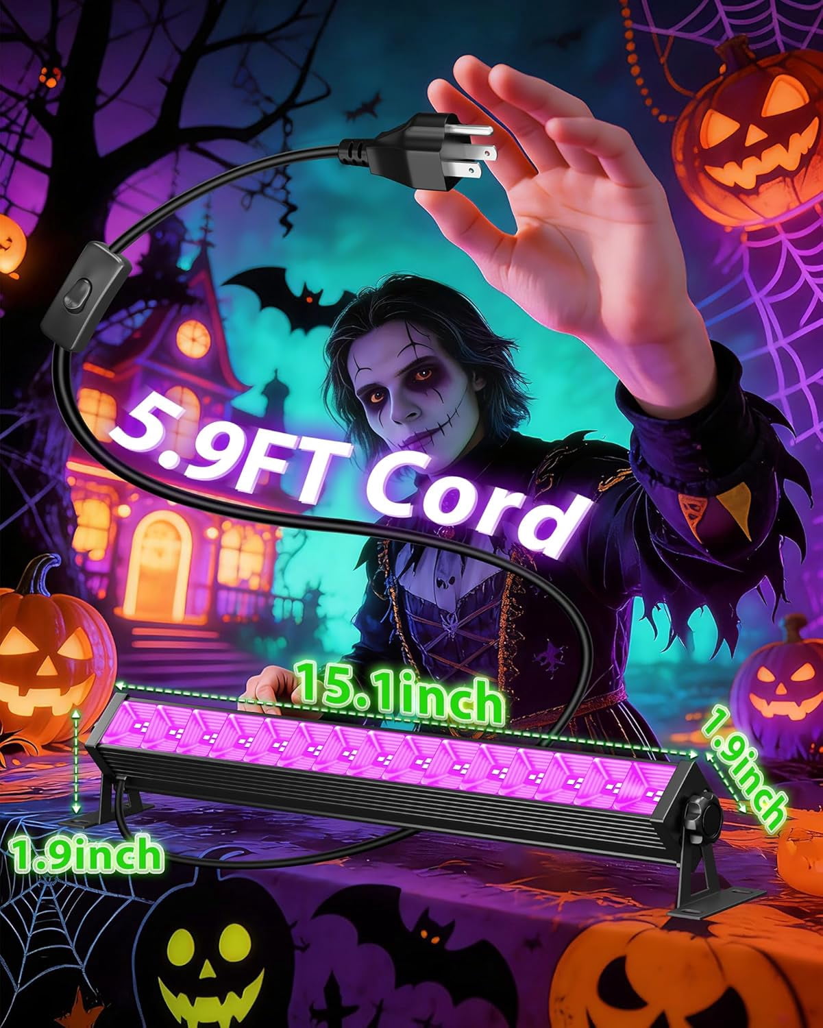 Upgraded 42W LED Black Light Bar, Blacklight Flood Light with Plug+Switch+5.9ft Cord, Light Up 24x24ft Area, for Halloween Glow Fluorescent Party Bedroom Game Room Body Paint Stage Lighting