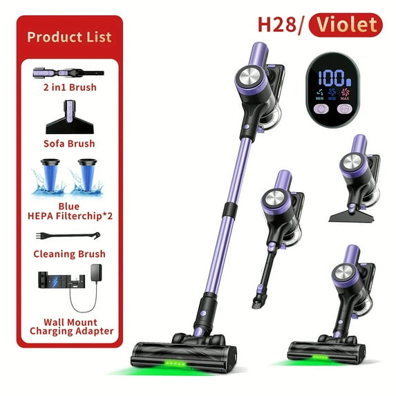 Upgraded 45KPA Cordless Vacuum Cleaner with Green Light & Anti-Tangle Brush, 8-in-1 Lightweight Stick Vacuum for Carpet, Pet Hair, Tile, Hardwood Floor