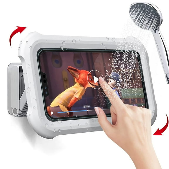 Upgraded 480° Rotating Shower Phone Holder Waterproof Case with Touch Screen, Shower Accessories, Anti-Fog, High Sensitivity for 4-7 Inch Cell Phone - White (1 Pack)