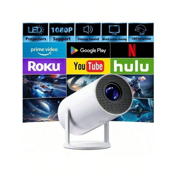 Upgraded 4K 1080P HD Projector for Home Theater & Outdoor Camping, 180° Rotatable Big Screen, Compatible with TV/PC/Tablet, Summer Party Movie Projector