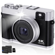 Upgraded 4K Digital Camera with SD Card Autofocus, 48MP Digital Camera with Flash Viewfinder & Dial, Vlogging Camera for Photography and Video Anti-Shake, Compact Travel Camera 16X Zoom 2 Batteries
