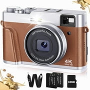 Upgraded 4K Digital Camera with SD Card Autofocus, 48MP Digital Camera with Flash Viewfinder & Dial, Vlogging Camera for Photography and Video Anti-Shake, Compact Travel Camera 16X Zoom (2 Batteries)