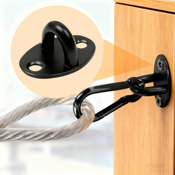 Upgraded 4Pcs Black Zinc Galvanized Pad Eye Hooks, Porch Swing Hanging Kit, 8PCS Screws and 8PCS Plastic Expansion Tube, Ceiling Hooks Heavy Duty for Outdoor Indoor Activity