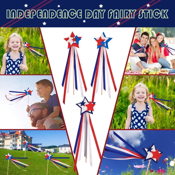 Upgraded 4th of July Decorative Sticks 3Pcs, 14.6in Portable Patriotic Ornaments, Dual-use Handheld & Ground Insert Decor for Holiday Party Garden & Poolside Layout
