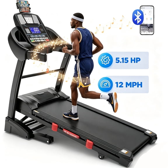 Upgraded 5.15HP Brushless Folding Electric Treadmill for Home with 20% Auto Incline,400lbs Capacity,12 MPH Portable Treadmill, 8+3 Programs(71 Programs), 18" Wide Running Belt
