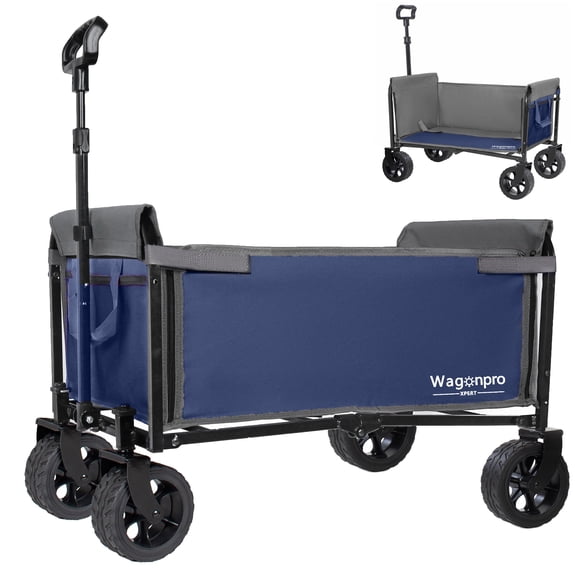 TheEshow 220Lbs Capacity Garden Wagon with All-in-One Convertible Folding, Full-Side Opening, Dog Leash, Versatile Seating & Storage