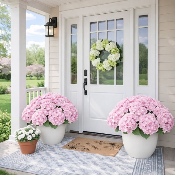 Upgraded 5-Head Full Bloom Artificial Hydrangea Flowers, 17.7" Lush & Full Faux Hydrangeas, UV-Resistant Waterproof Indoor & Outdoor Flowers for Porch, Yard, Garden & Home Decor
