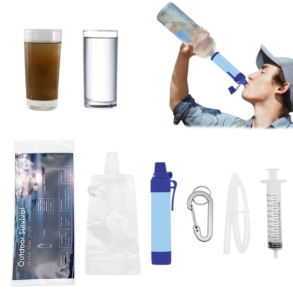 Upgraded 5-Layer 10-nanometer high-Precision Water Filter Camping Kit, Personal Backpacking Water Filter Purifier Straw, Portable Filtration System for Outdoor Hiking Travels