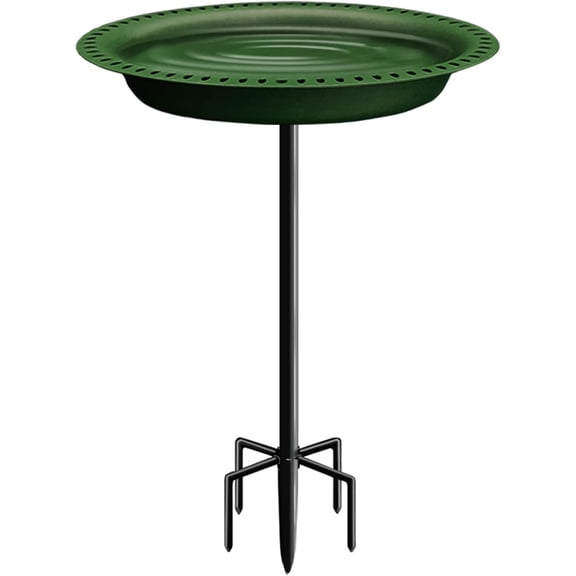 Upgraded 5-Prong Base Bird Bath with Metal Stake, Detachable Decoration Bowl & Freestanding Birdfeeder for Outdoor Garden, Oval Style, Green