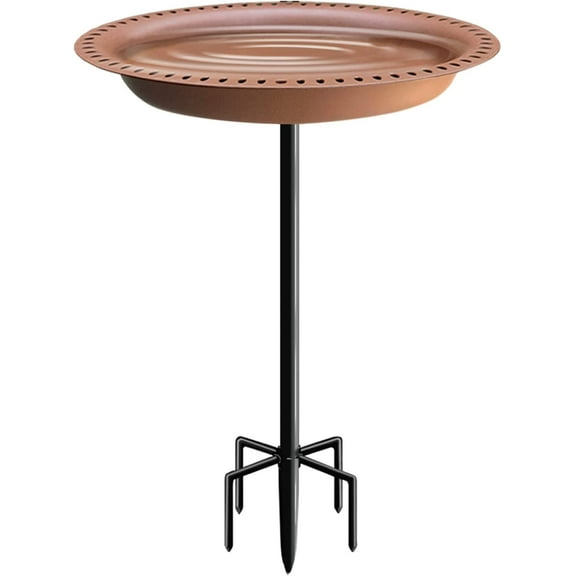 Upgraded 5-Prong Base Bird Bath with Metal Stake, Detachable Decoration Bowl Spa & Freestanding Birdfeeder for Outdoor Garden, Oval Style,Brown