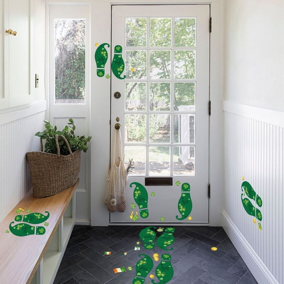 Upgraded 5 Sheets Of St. Patrick's Day Shamparty Decorations For Leprechaun Footprints Building Window Wall Decals For Removable School Home Office Decorations