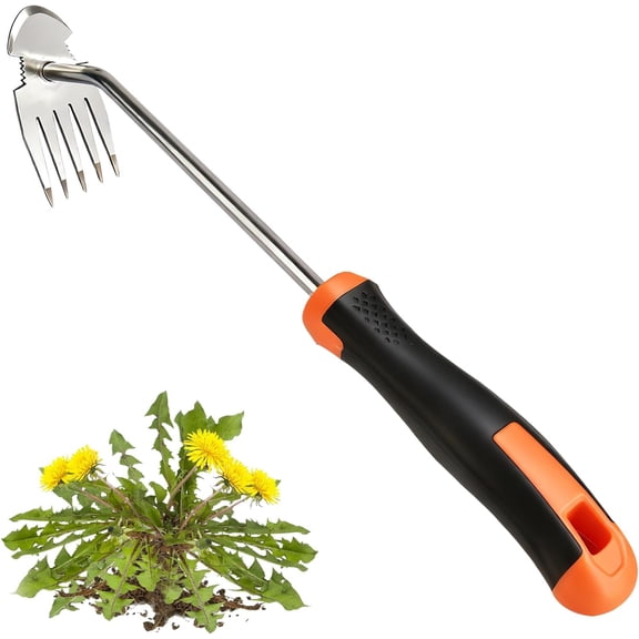 Upgraded 5-Tooth Stainless Steel Hand Weeder Tool, Ergonomic Non-Slip Rubber Handle Manual Weed Puller for Lawn, Garden & Farm