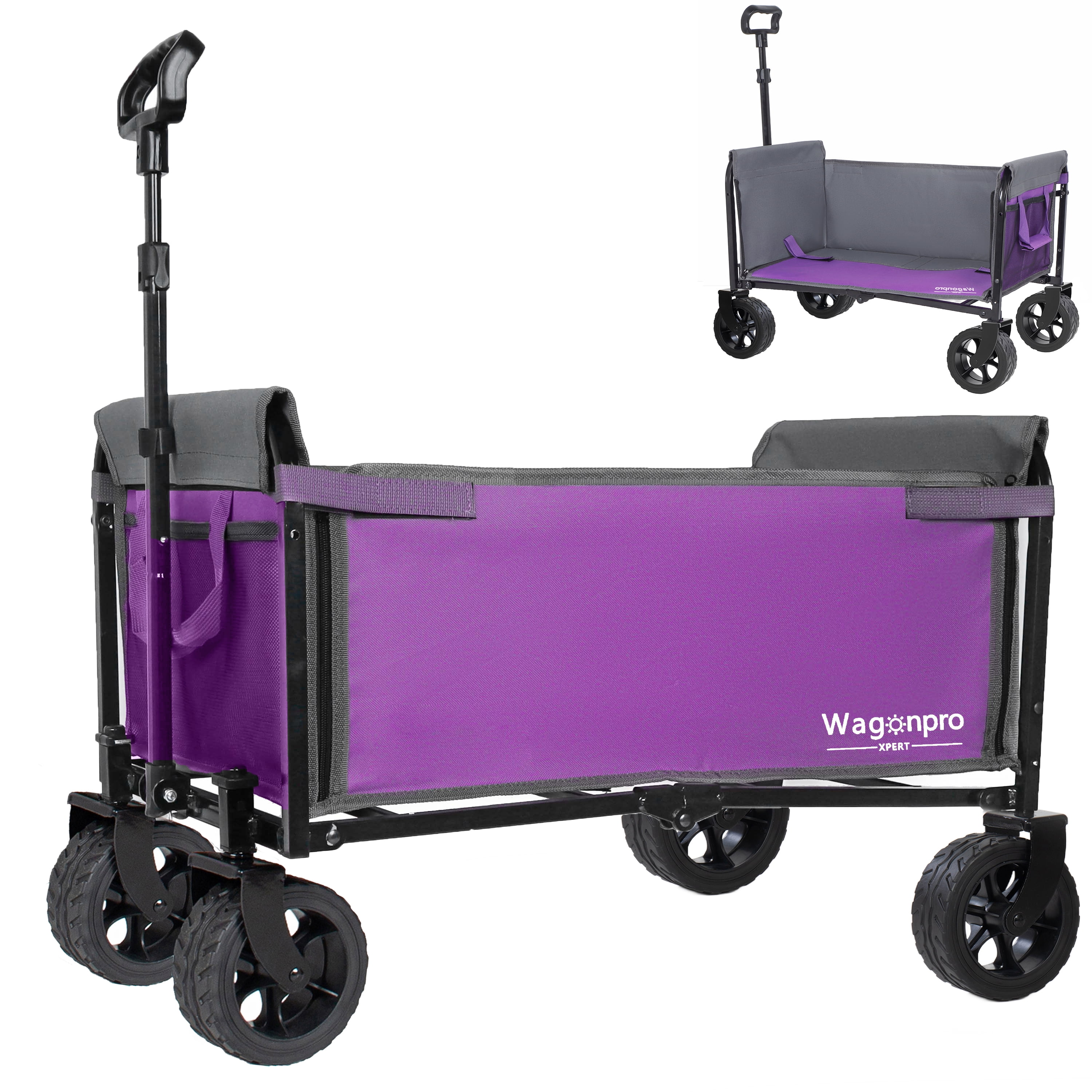 Upgraded 52Inch Wide Wheels AllinOne Convertible Folding Trolley FullSide Opening Dog Leash Versatile Seating Storage 220Lbs Capacity Camping Beach Shopping Purple