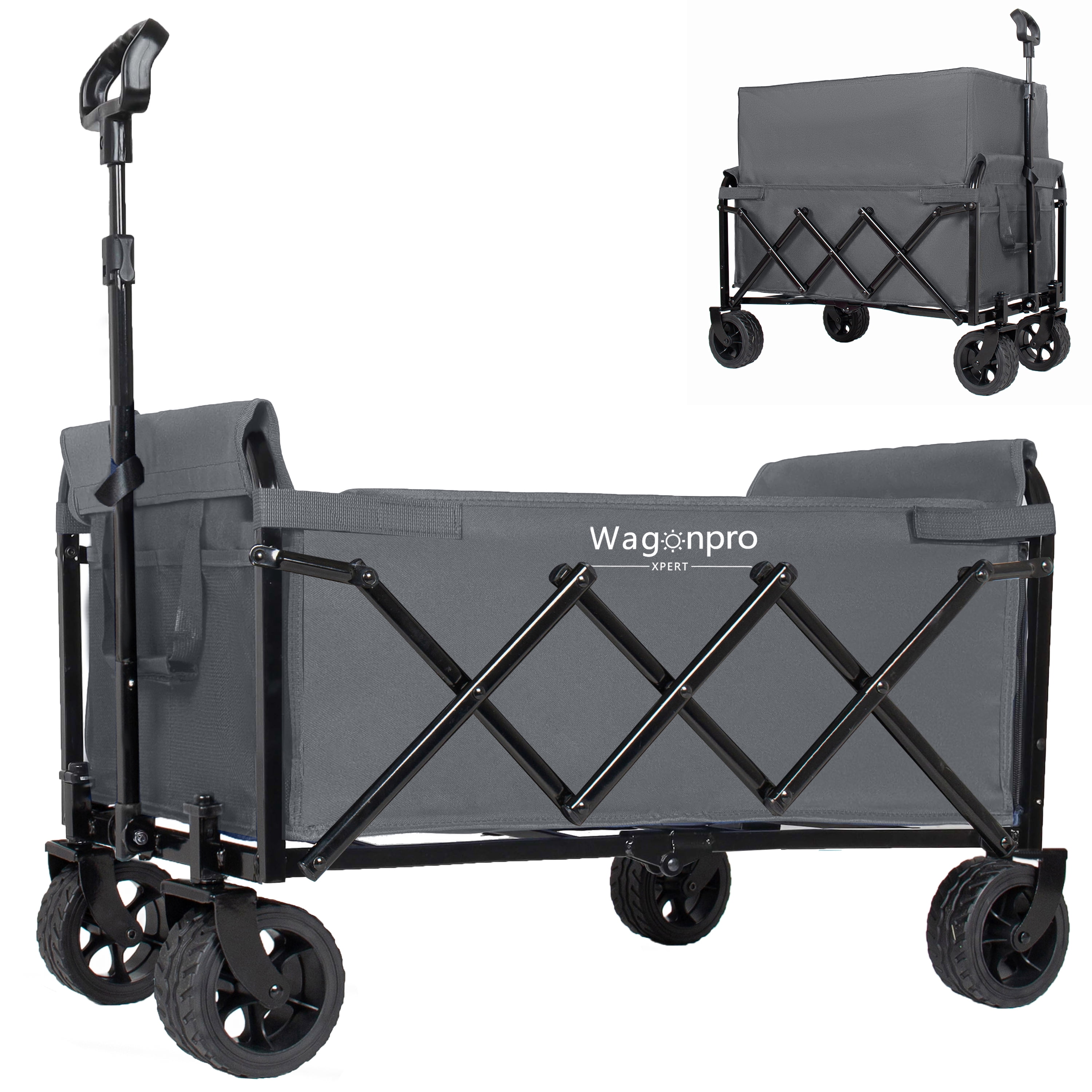 Upgraded 52Inch Wide Wheels Expandable DualLayer Utility Wagon 100Percent Extra Space 220lbs Capacity Grocery Cart Camping Shopping Sports Gardening Fishing Gray