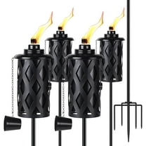 Upgraded 60 Inch Citronella Torches for Outside Set of 4, 16 Oz Outdoor Garden Torches with 5-Prong Grounded Stake, Metal Torch for Garden Décor, Outside Torches for Backyard, Garden, Patio
