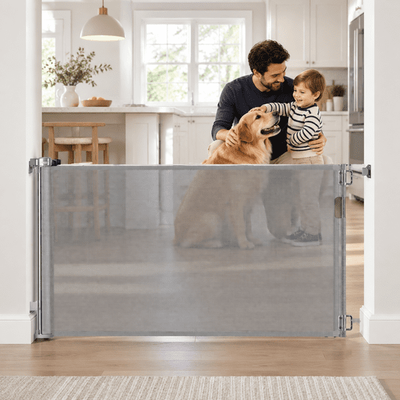 Upgraded 60" Wide Retractable Dog Gate With Reinforced Rods - Bottom Anti-escape 5 Ft Gates For Doorways Dogs Indoor/outdoor Pet