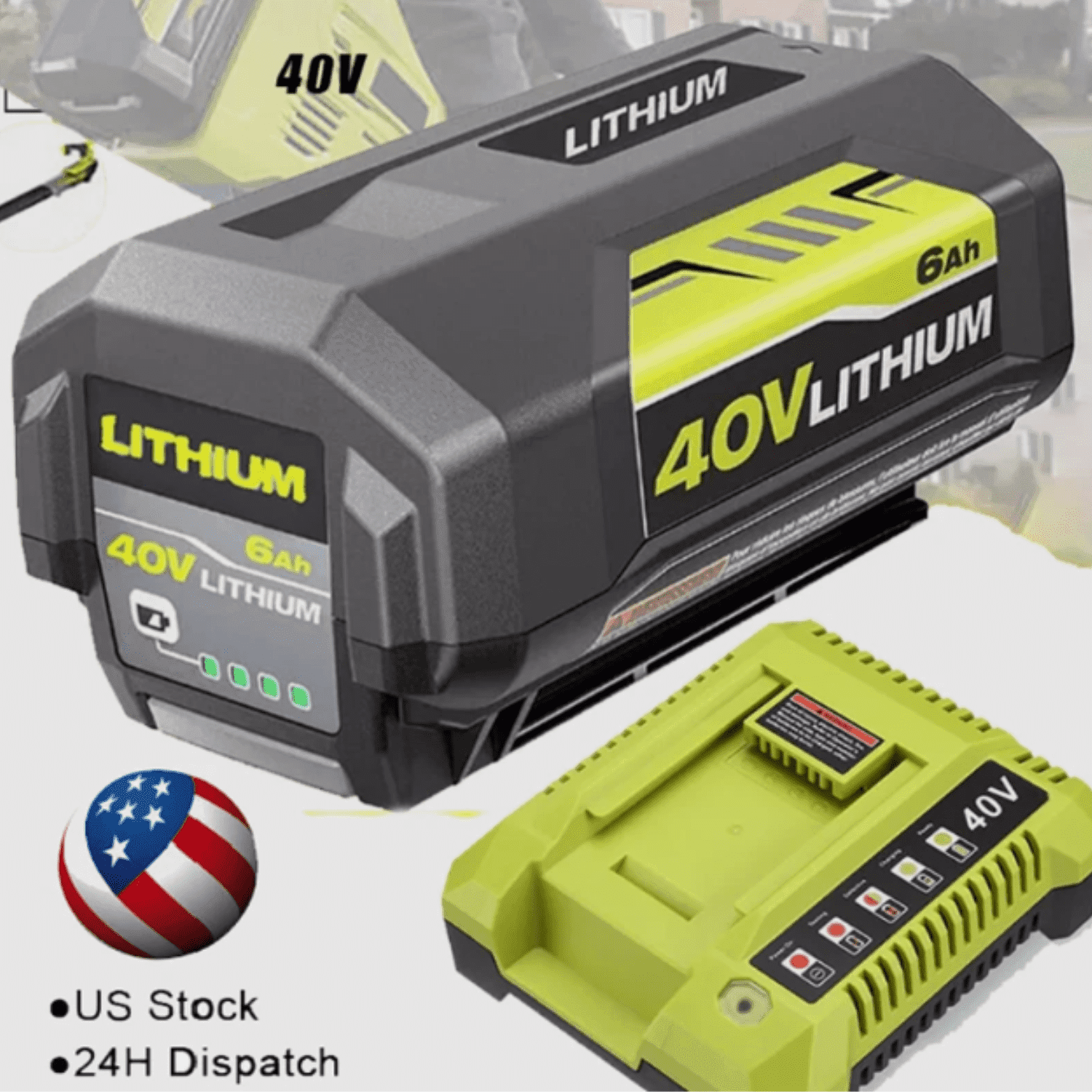 Upgraded 6000mAh Replacement for Ryobi 40V OP4040 Battery and OP401 Charger Combo Compatible with Ryobi Battery 40 Volt OP4026 OP40601 OP4050A OP4040 OP4030 OP4050 andCharger OP401
