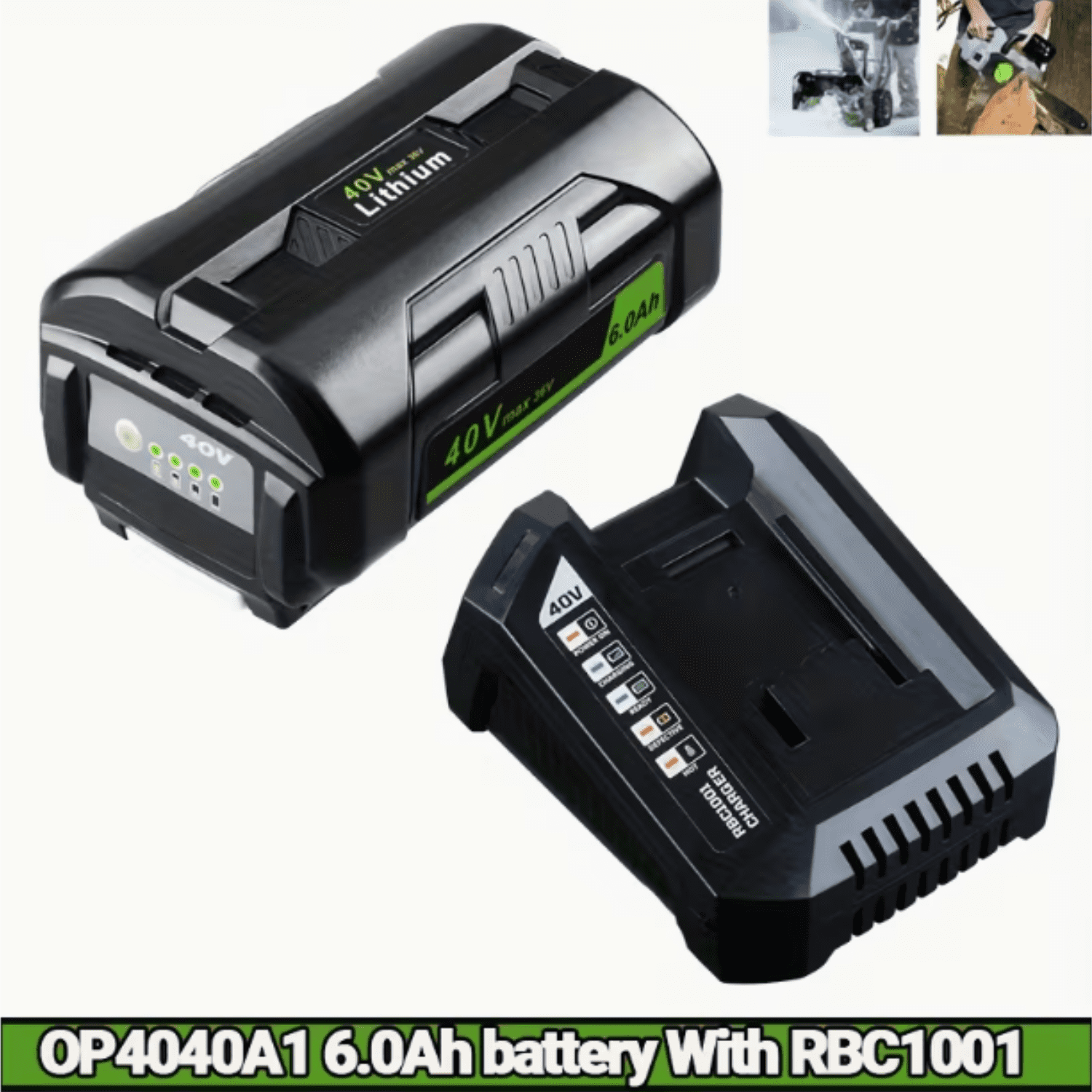 Upgraded 6.0Ah  for Ryobi 40V Battery + Charger Combo Compatible with 40V OP4026 OP4050A OP4040 and 40 Volt Charger OP401