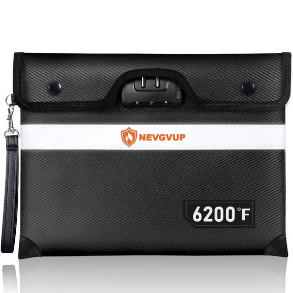 Upgraded 6200°F Fireproof Document Bag with Lock, Fire proof Money Bag for Cash with Zipper Strip, 9 Layers of Heat Insulated Materials, Water Resistant Fireproof Bag for Documents,Safe Bag