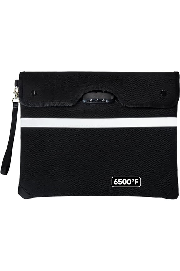 Upgraded 6500°F Fireproof Document Bag with Lock, Waterproof 9-Layer Heat Insulated | Dual-Liner Card Slot Money Bag with Zipper/Reflective Strip for Passport, Important Paper, Cash(15 x 12In)
